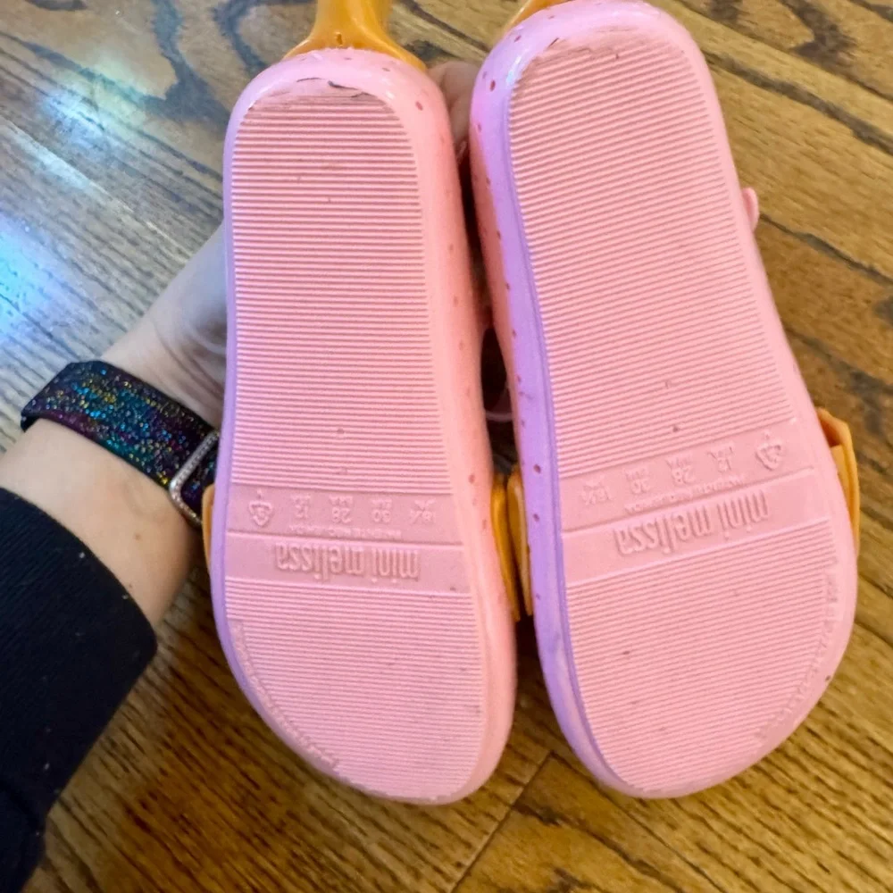 Mini Melissa Pink Mermaid Water Shoes with Gold Shell Accents